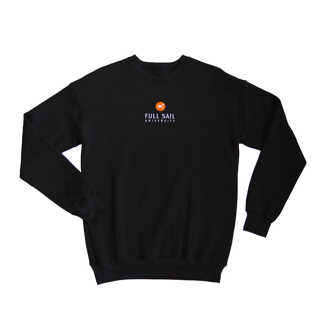 Drop Shoulder Embroidered Crewneck – Black